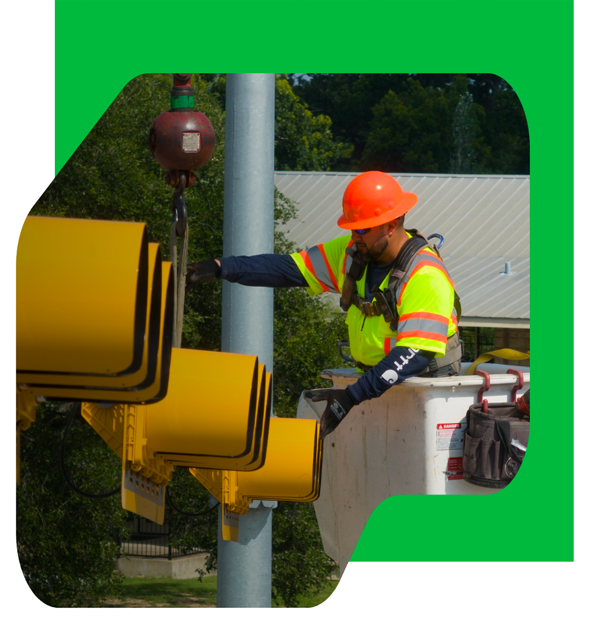man working on signal light